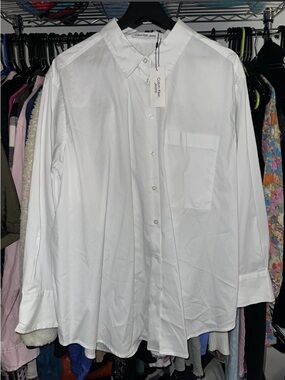 Calvin Klein White Casual Button-Down Shirt with Chest Pocket